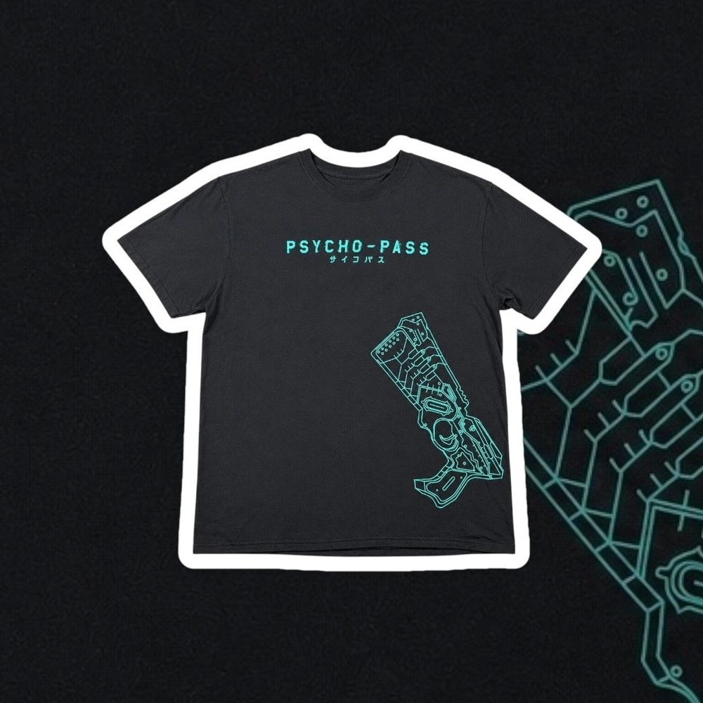 Loot Crate Psycho-Pass Anime Graphic T-Shirt XL Black Teal Dominator Cotton Tee